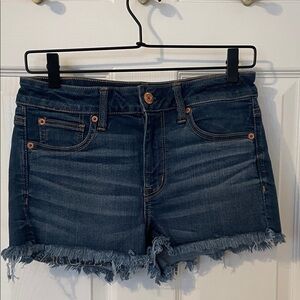 American Eagle Outfitters Dark Blue Frayed Jean Shorts